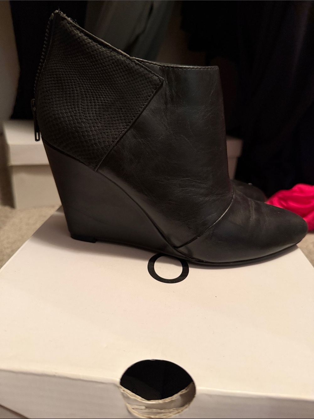 Aldo Black Leather Wedge Ankle Boots